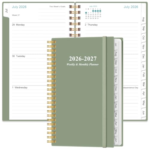 2026-2027 Pocket Planner/Calendar - 2026-2027 Planner from July 2026 - June 2027, Planner 26-27 with 12 Tabs, Twin-Wire Binding, Inner Pocket, 3.75" x 6.75, Green - color: Green, size: 3.75" x 6.75"