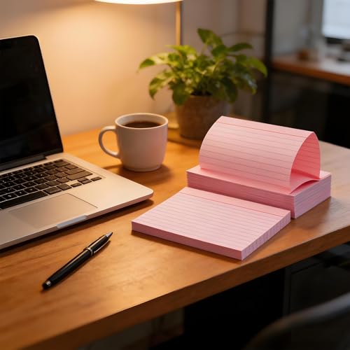 5x7 Flash Cards for Studying, 100 Pack Heavy 160GSM Pink Index Cards — College Ruled & Blank Back, Thick Note Cards with Binder Ring for Nursing School, MCAT & Bar Exam Prep - color: Pink
