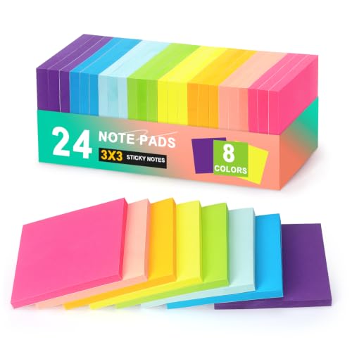 Early Buy 24 Pack Sticky Notes, 3×3 in, 8 Bright Colors, 60 Sheets/Pad | Self-Adhesive Notes, for Office, School, and Home Planning - color: 24 Pads 60sheets