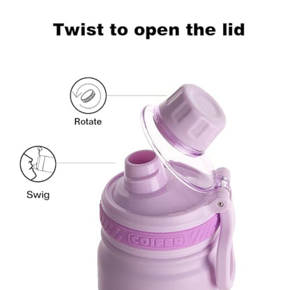 22 oz Insulated Water Bottle, Lightweight Stainless Steel Vacuum with Handle, Leakproof Dustproof Spout Lid, Wide Mouth BPA-Free, Cute for School Yoga Travel Commute Gifts for Women Girls - color: Purple