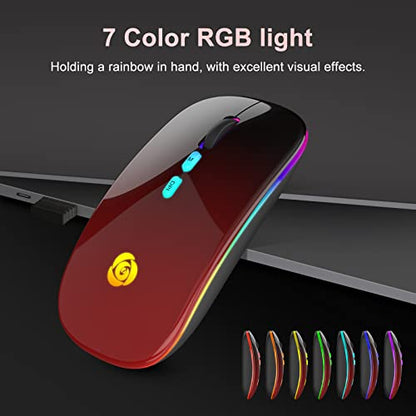 CC Store LED Wireless Mouse, Bluetooth Mouse &2.4GHz Instant Connection,Rechargeable Ultra Silent Slim,3 DPI 2 Connection Modes with USB-C to USB Adapter for Laptop/MacBook/PC/Tablet/iPad (Black-red) | Bluetooth mouse with 2.4GHz USB receiver, silent slim