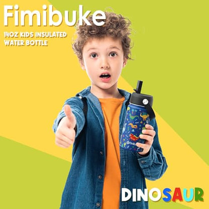 Fimibuke Kids Insulated Water Bottle, 14oz BPA FREE 18/8 Stainless Steel Travel Tumbler Double Wall Vacuum Leak Proof Kids Cups with Straw Metal Water Bottles for School Boys Girls (1 Pack, Trucks) - color: A5. Construction Trucks