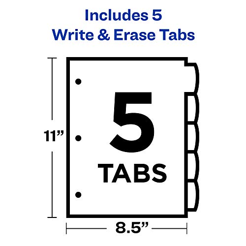 Avery® Big Tab Write & Erase Durable Plastic Dividers for 3 Ring Binders, 5-Tab Sets, Bright Multicolor, 24 Sets, 120 Divider Tabs (16129) - size: 5 tab, style: 24 Sets