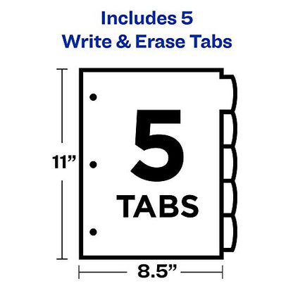 Avery Big Tab Write & Erase Durable Plastic Dividers for 3 Ring Binders, 5-Tab Set, Bright Multicolor, 1 Set (16129) - size: 5 Tab, style: 1 Set