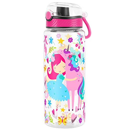 Cute Water Bottle for School Kids Girls, BPA FREE Tritan & Leak Proof & Easy Clean & Carry Handle, 23oz/ 680ml - Girl & Unicorn - color: Girl & Unicorn
