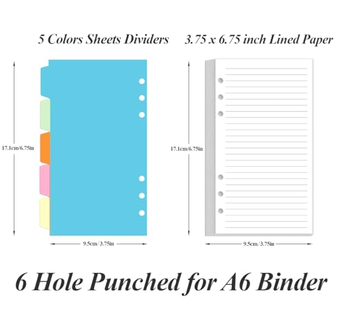 (2-Pack) A6 Lined Paper Refills for Filofax Personal Binder Planner - 160 Sheets/320 Pages Paper with 5 Colorful Binder Dividers, 3.75" x 6.75" - style: Personal / Size 3