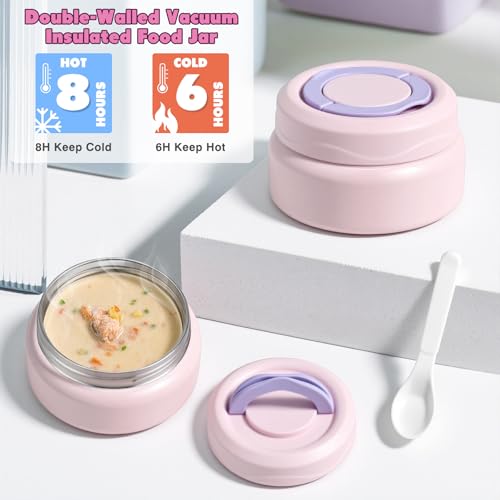 Bento Lunch Box for Kids with 7oz Soup Thermo,Insulated Stainless Steel Kids Water Bottle with Straw and Insulated Lunch Bag,Leak-Proof Lunch Food Container with Ice Pack for School(Pink) - color: Pink