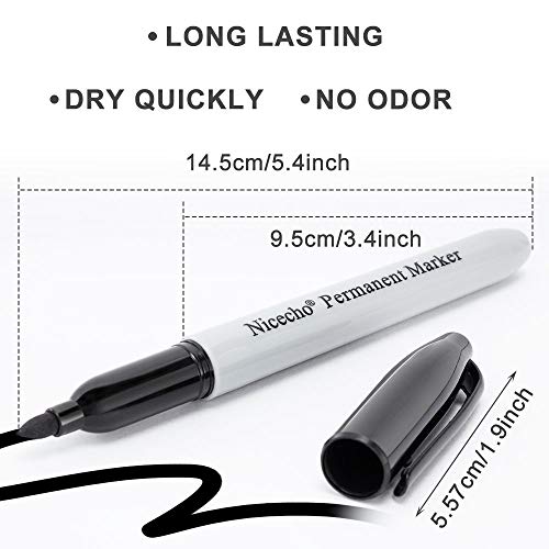 Nicecho Permanent Markers, Black Permanent Marker Pens, 30 Count Fine Point Basic Marker Set