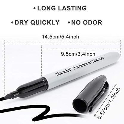 Nicecho Permanent Markers, Black Permanent Marker Pens, 30 Count Fine Point Basic Marker Set