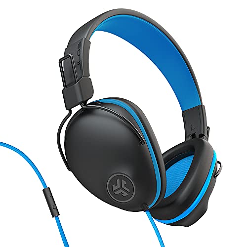 JLab JBuddies Pro Wired Over-Ear Kids Headphones with mic, Volume Limiter, Folding, Noise Isolation, Blue