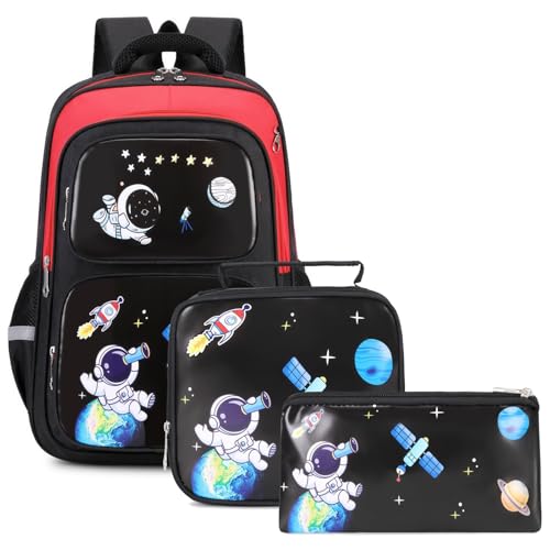 3-in-1 Kids Backpack with Lunch Bag and Pencil Case for Teens Middle School, 17" Large Capacity - color: SPACE