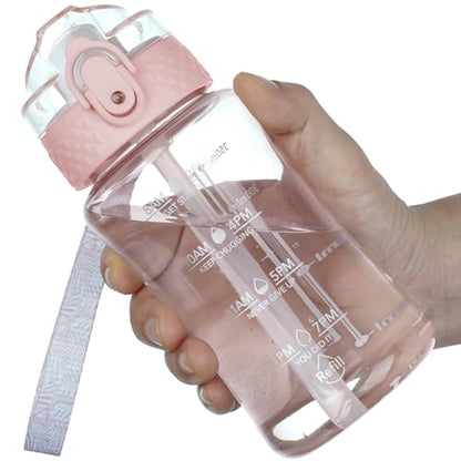 OLDLEY 12oz Kids Water Bottle, Tritan BPA-Free, Leakproof Flip Straw Lid, Motivational Time Marker, Carry Strap, Reusable Clear Water Bottle for Boys & Girls,Cherry Blossom - color: Cherry Blossom, style: 12 Ounces