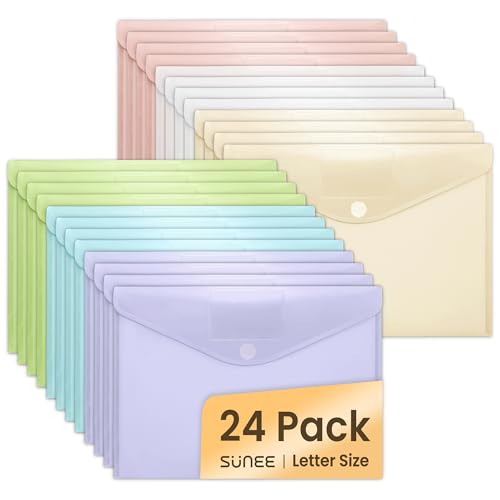 SUNEE 24 Pack Plastic Envelopes, Folders for Document for A4 Letter Size, Poly File Folders with Label Pockets for School Home Office Organizer Work Supplies, 6 Colors - color: Morandi, style: 24 Pack