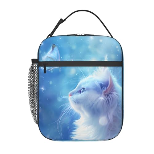 Insulated Lunch Box for Women Men, Cat Butterfly Theme Lunch Box Reusable Portable Lunch Bag Cooler Tote Waterproof Lunch Container for Office Picnic Work Travel - color: Color215