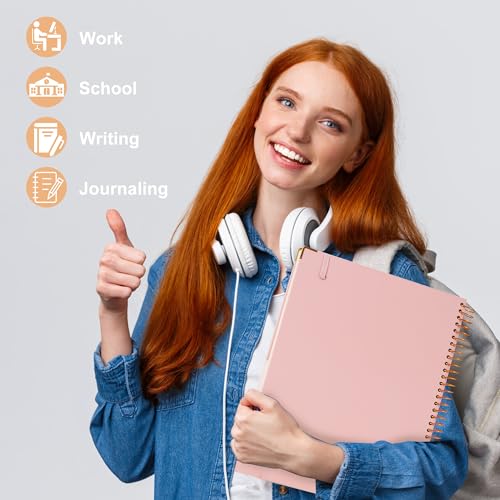 Pink Spiral Notebook College Ruled 8.5 X 11 with Stickers, Hardcover | 220 Pages, A4 Large Note Book for Work Note Taking School Office Women Men Writing - color: Pink