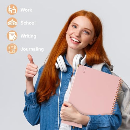 Pink Spiral Notebook College Ruled 8.5 X 11 with Stickers, Hardcover | 220 Pages, A4 Large Note Book for Work Note Taking School Office Women Men Writing - color: Pink