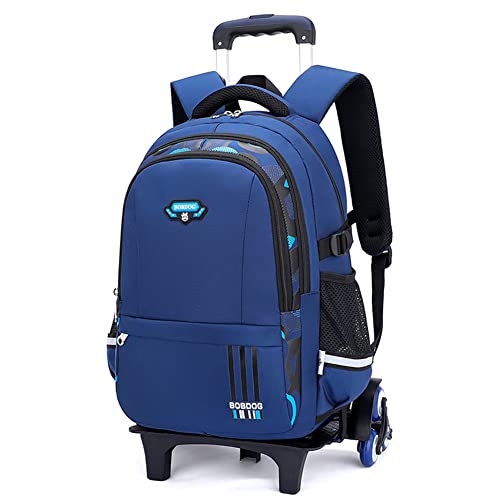Boys Rolling Backpack Elementary Middle School Students Bookbag with Wheel Teens Trolley Removable Schoolbag - color: B-blue