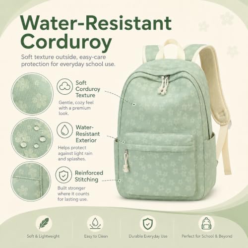 BTOOP School Backpack for Teens Large Cute Bookbag Lightweight 15.6 inch Laptop Bag for Girls Women Casual High School College - color: Green Floral