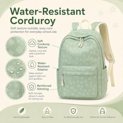 BTOOP School Backpack for Teens Large Cute Bookbag Lightweight 15.6 inch Laptop Bag for Girls Women Casual High School College - color: Green Floral