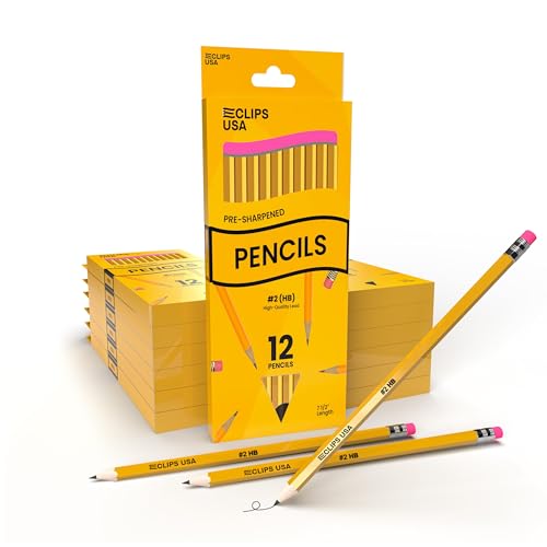 E-CLIPS USA Pre-Sharpened Pencils Bulk, Pencil #2 (12 Boxes), Number 2 pencils, School Supplies Bulk, Office Supplies Bulk, Box May Vary, 12 Pencil Per Box (12 Boxes) - style: 12 Boxes