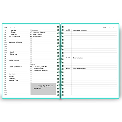 Undated Daily Planner - Undated Planner with Hourly Schedules, Action Items and Follow-up, A4 Daily Organizer Notebook to Increase Productivity, Appointment Book for Time Management, 8.5 × 11 Inch - color: Turquoise