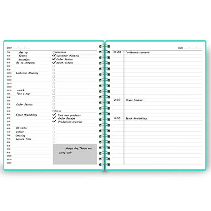 Undated Daily Planner - Undated Planner with Hourly Schedules, Action Items and Follow-up, A4 Daily Organizer Notebook to Increase Productivity, Appointment Book for Time Management, 8.5 × 11 Inch - color: Turquoise