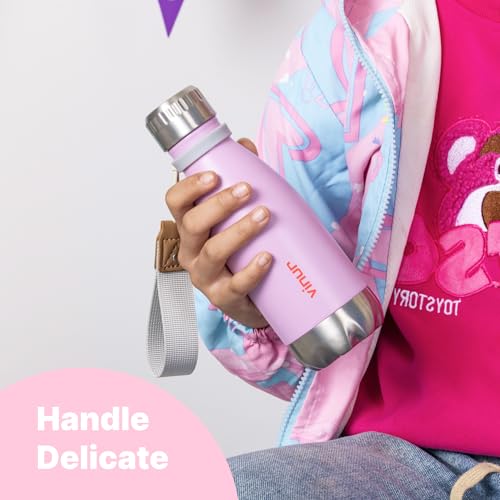 Small Water Bottle-12 oz Leak Proof Insulated Water Bottle with Carry Rope | Double Wall Vacuum Stainless Steel Water Bottle for Travel, School, Cola Shape Flask with Carry Rope (Purple Pink) - color: Purple Pink, size: 12 Ounces