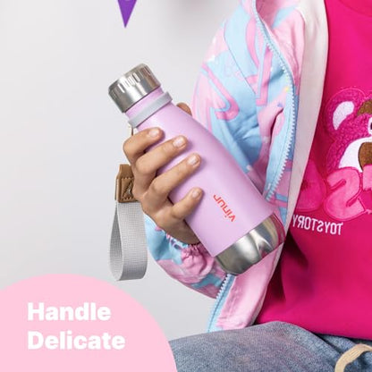 Small Water Bottle-12 oz Leak Proof Insulated Water Bottle with Carry Rope | Double Wall Vacuum Stainless Steel Water Bottle for Travel, School, Cola Shape Flask with Carry Rope (Purple Pink) - color: Purple Pink, size: 12 Ounces