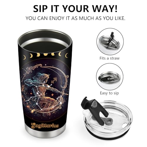 Horoscope Sagittarius 20oz Insulated Tumblers Mug Cup Gifts for Birthday Boys Girls Men Women Son Daughter Travel Essentials Accessories Must Have Cold Iced - color: Sagittarius-655