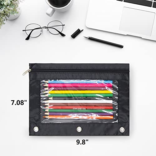 Pencil Pouch for 3 Ring Binder, Large Pencil Case with Clear Window, Metal Zipper Binder Pencil Pouches Fit Standard Binders, Durable Organizer for Office School Supplies Black 5 Pack - color: Black