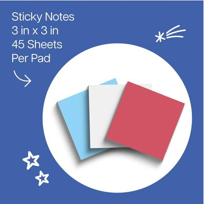 Post-it Super Sticky Notes, 3 Sticky Note Pads, 3 x 3 in., School Supplies, Office Products, 2X the Sticking Power, Red, White, Blue (Pack of 4) - size: 3x3 inches (Pack of 4)