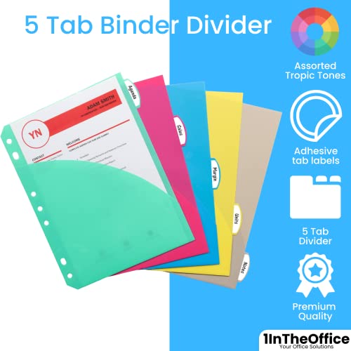1InTheOffice 5 Tab Binder Dividers with Pockets and Tabs, Binder Dividers with Tabs and Pockets, 8.5x11 (2 Pack)