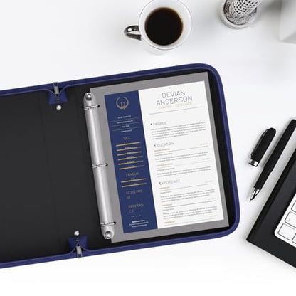 Fireproof 3 Ring Binder with Zipper, 1.5 Inch D Rings Hold up 375 Sheets of 8.5" x 11" (A4), Compatible with Clear Page Protectors, Built-in net and Pen Holder (1 Pcs, Blue, 1.5") - color: Blue, size: 1.5", style: 1 Pcs