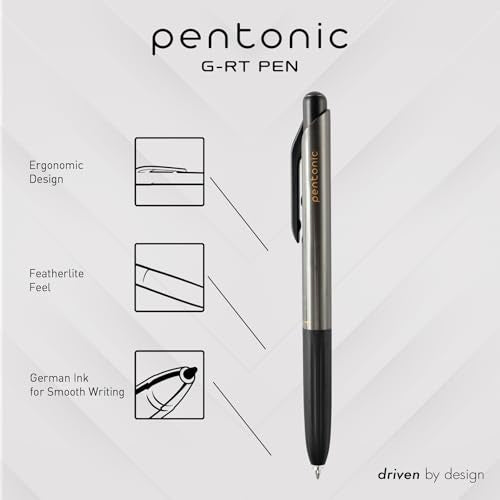 Pentonic G-RT Retractable Gel Pens, 10 Count, Black Ink, 0.7 mm Fine Point, Smooth Writing For Journaling, Note Taking, Office & School (1002363) - color: Black, size: 1 Count (Pack of 10)