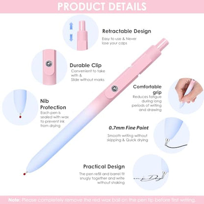 Gel Pens,5pcs 0.7mm Quick Dry Black Ink Fine Point Pens With Smooth Writing | Gradient Color Cute Quick Dry Pens for Journaling Note Taking, Silent Click No Smear Nebula Pen Set, Stocking Stuffers - color: Multicolor & 5 Gradient