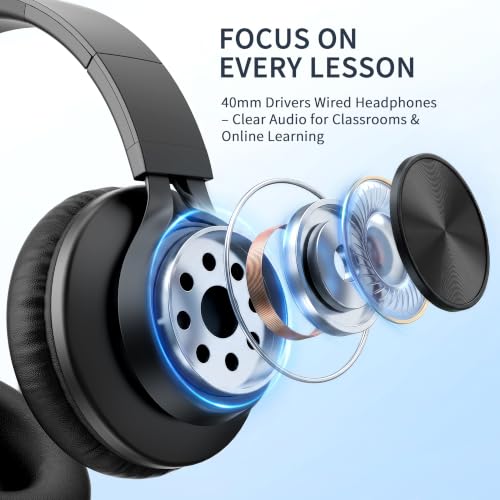 AILIHEN Headphones Wired 12-Pack Bulk for School Students Kids K-12 Classroom，Adjustable, Foldable, Over-Ear Headsets with Microphone HD Stereo Sound 3.5mm Jack for Chromebook, Laptop (Black) - color: Black