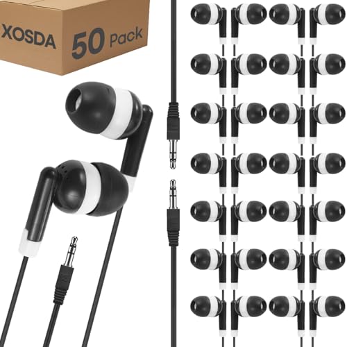 50 Pack Bulk Earbuds Headphones for Kids Classroom, Wholesale Wired Earphones Class Set for School Students Children Toddler Teens Boys Girls(XPG101, 50 Black) - color: Black, size: 50 Pack