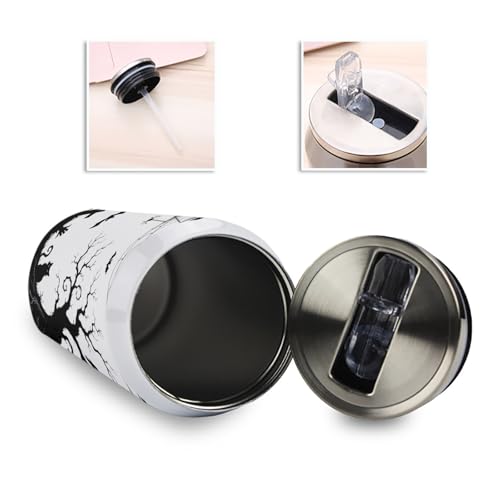T&H XHome Halloween 10oz Stainless Steel Tumbler with Lid & Straw-Double Wall Vacuum Insulated Travel Mug Evil Cat Bat Wood Grain Water Bottle Coffee Beverage Drinks Cup - size: 10 Ounces