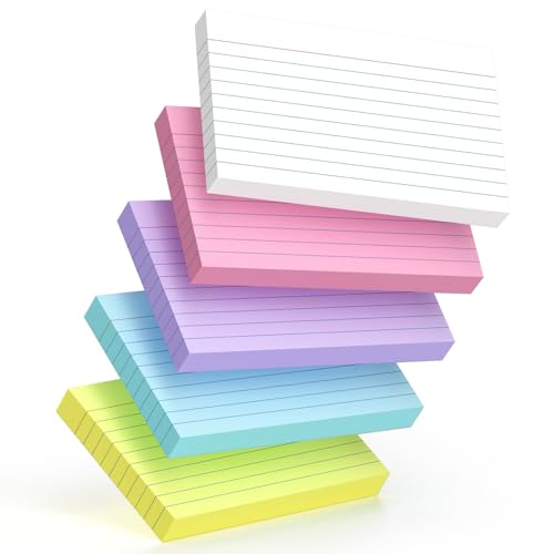 250-Pack Colored Index Cards 3x5 Inch – 180gsm Heavyweight Flashcards – 5 Vibrant Colors Flash Cards (White, Pink, Purple, Blue, Yellow) – Perfect for Study, Notes & Memory! Student School Supplies - color: Assorted color 5