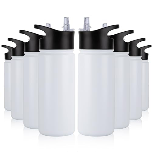 16 oz Insulated Water Bottle Bulk 8 Pack, Straw & Spout Lid, Keep Cold 24H, Spill Proof, BPA-Free, Double Wall, Stainless Steel Kids Water Bottles for School, Sports, White - color: White, size: 16 Ounces-8