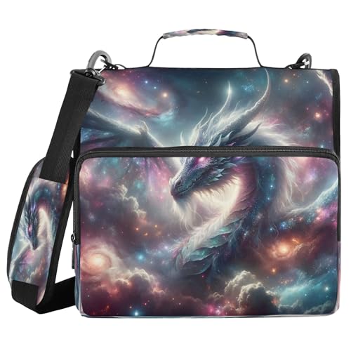 Kigai Galactic Dragon 3 Ring Zipper Binder with Handle & Shoulder Strap Trapper Keeper Expanding File Multiple Pockets Binder Organizer - color: As Pic