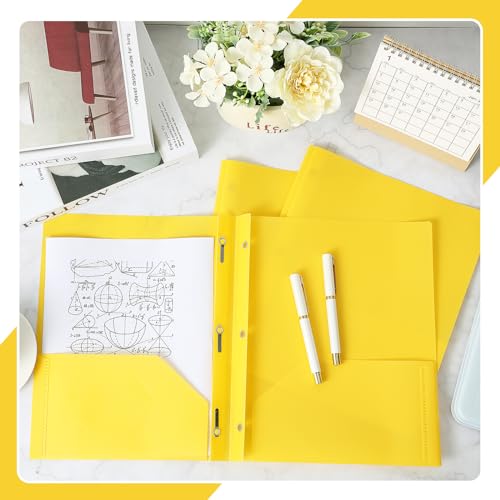 Lincia 100 Pcs Plastic Folders with Pockets and Prong Folders with Prongs 2 Pockets for Office, School for Students, Teachers, Office Workers(Yellow) - color: Yellow