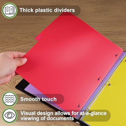HABGP 12 Tab Dividers for 3 Ring Binder, 24 Pcs Multicolor 3 Ring Binder Dividers with Tabs, Page Folder Dividers, Plastic Tabbed File Dividers with Tabs, Three Ring Binder Index Dividers, 2 Set - size: 2 set (24 pcs)