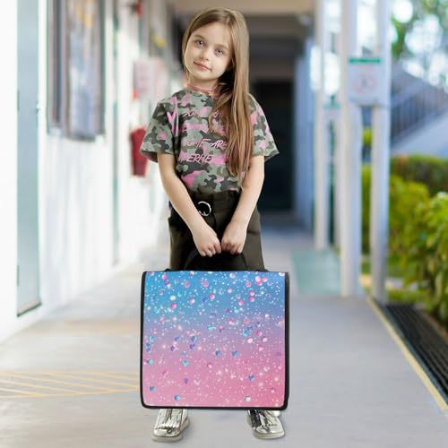 Caikeny 3 Ring Zipper Binder Cute Light Pink Blue Gradient Flashing Glitter 1.5 inch Binders Bag with Shoulder Strap and Handle Expanding File Pockets - color: Multicolored 1z2.1