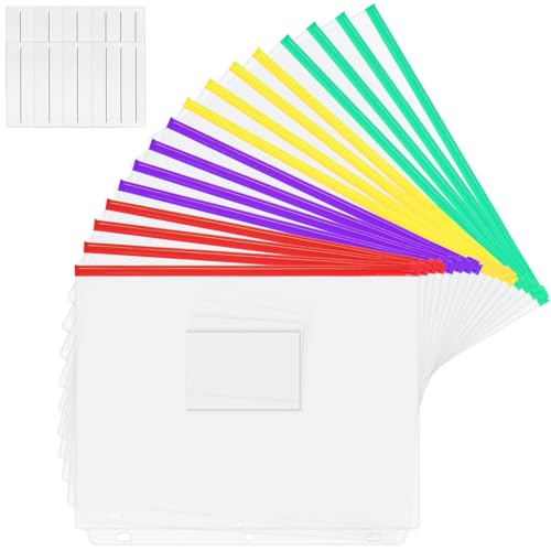 YoeeJob 16 Packs 3-Hole Clear Zipper Binder Pockets, Binder Insert Pages with Card Slots Suitable for School or Office to Organize Document, Assorted Color Zippers - color: Assorted-16 Packs