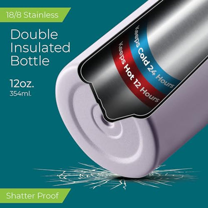 SIPX™ 12 oz Insulated Water Bottle with Straw Lid – Leakproof Stainless Steel, BPA-Free, Easy to Carry – Perfect for School, Camp, Sports & Travel – Purple - color: Purple
