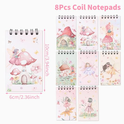 8 Pcs Mini Flower Fairy Spiral Notebooks 3.9 x 2.4 Inch, Mixed Colorful Mushroom House Elf Design Journal Lined Memo Pad, Portable Coil Notepads for Kids Birthday Party Classroom Gifts Supplies - color: Flower Fairy