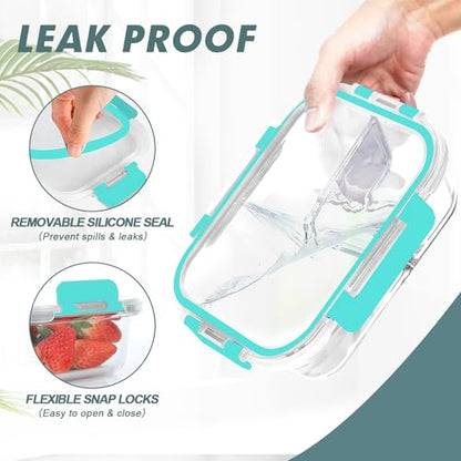 KOMUEE Glass Meal Prep Containers 3 Compartments, 5 Pack 36 oz, Glass Food Storage Containers with Lids, Airtight Lunch Bento Box, Portion Control, Freezer and Microwave Safe, Green - color: Green