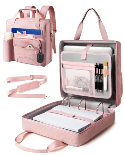 Large 3 Rings Zipper Binder Backpack, 3 Inch Binder Bag with 14 Inch Laptop Sleeve, Trapper Keeper with Removable Shoulder Strap Portfolio Organizer Folder for Office College University Travel - color: Pink, size: 4 Way to Carry