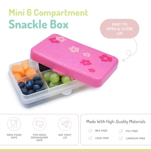 melii Snackle Box | 6-Compartment Divided Snack Container, BPA-Free Food Storage with Removable Dividers for School, Travel & On-the-Go Snacking Flowers - color: Flowers